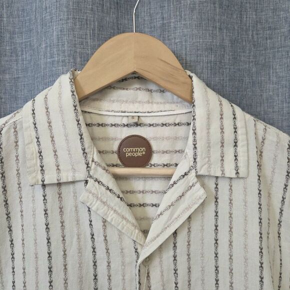 NWT COMMON PEOPLE Harris Shirt Linen Blend SS Tri Stone Stripe Men's S MSRP $179 - Picture 2 of 13